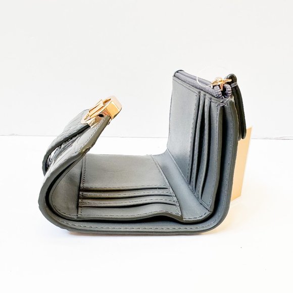 Michael Kors Carmen Medium Flap Bifold Wallet Embossed MK Signature Grey Multi - Picture 9 of 11